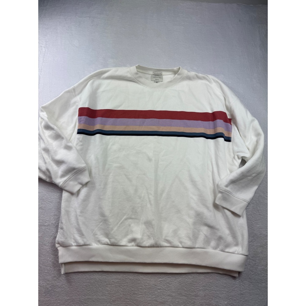 American Eagle Mens XL White Striped Soft Fleece Pullover Sweatshirt Jegging Fit